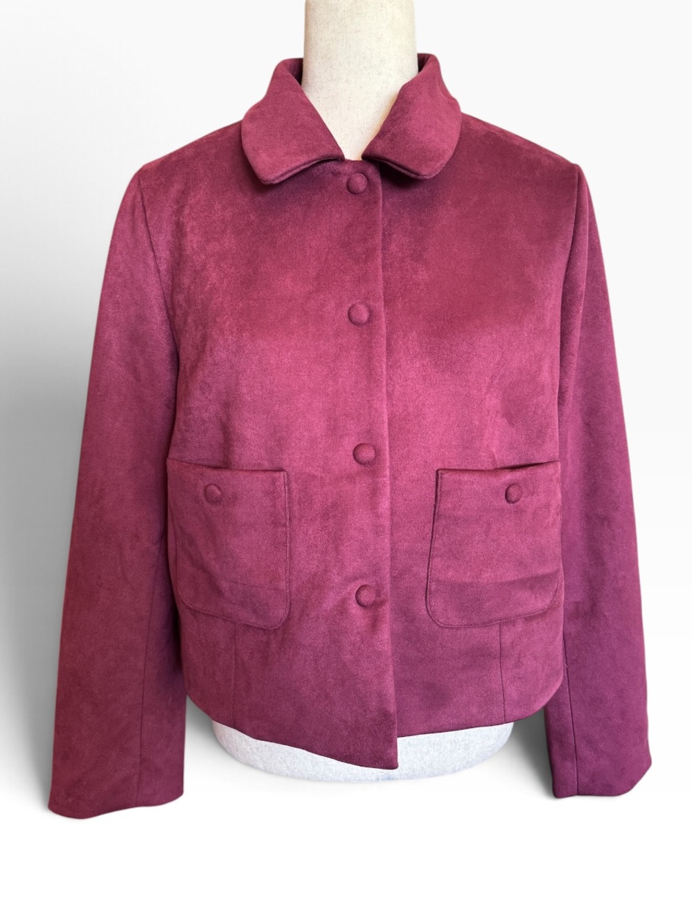 Philosophy Burgundy Red Faux Suede Button-Front Jacket in